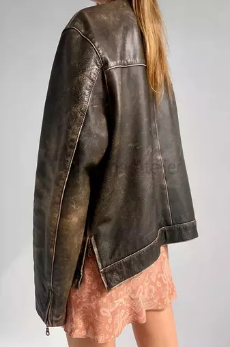 women's black lambskin leather bomber jacket ribbed cuffs and waist genuine