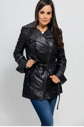 Women’s real lambskin leather jacket black motorcycle biker stylish slim fit