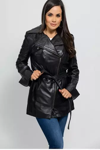 Women’s real lambskin leather jacket black motorcycle biker stylish slim fit