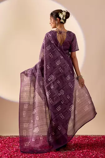 purple digital kalamkari print cotton silk festive ethnic saree with blouse