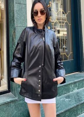 women's black lambskin leather biker jacket classic moto zip style genuine premium 1