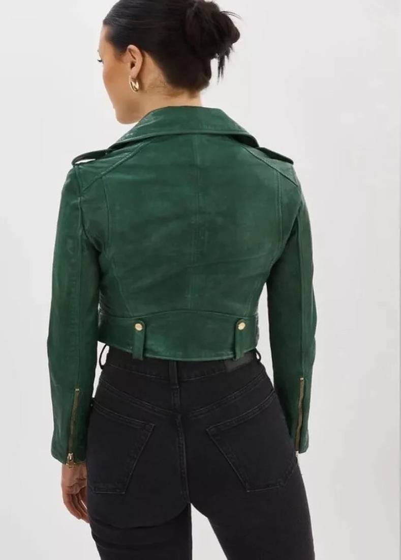 Women’s genuine lambskin suede leather jacket fringed motorcycle biker handmade