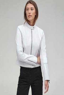 women's white lambskin leather biker jacket classic moto zip style superior 1