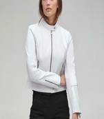 Women’s white lambskin leather jacket black motorcycle biker stylish slim fit