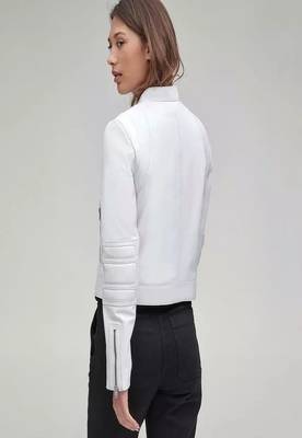 women's white lambskin leather biker jacket classic moto zip style superior 2