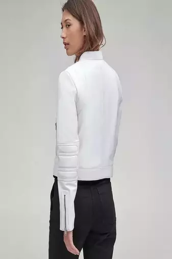 women's white lambskin leather biker jacket classic moto zip style superior