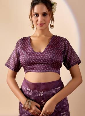 purple digital kalamkari print cotton silk festive ethnic saree with blouse 5