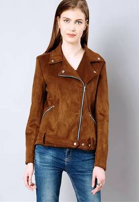 women's brown suede leather biker jacket fringed western design genuine 1