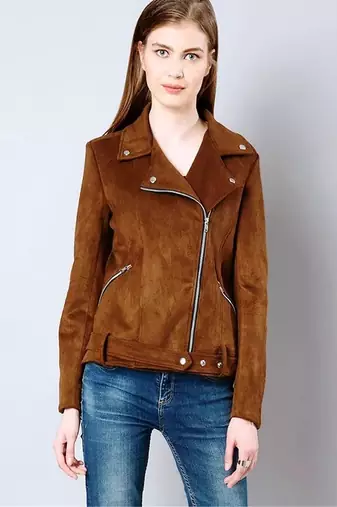 Women’s brown jacket genuine lambskin suede leather brown jacket fringed motorcycle biker handmade