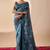 blue digital kalamkari print cotton silk festive ethnic saree with blouse