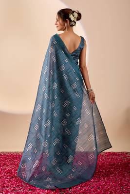 blue digital kalamkari print cotton silk festive ethnic saree with blouse 2