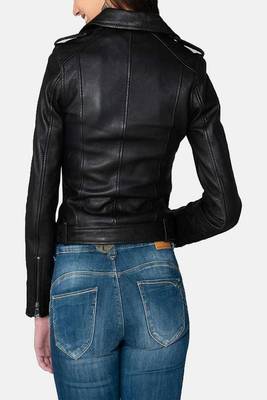 women's black lambskin leather biker jacket classic moto zip style genuine modern 2