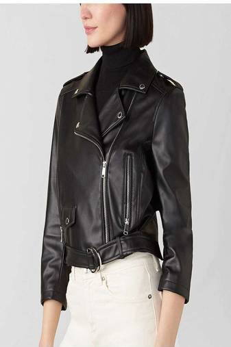 Women’s  lambskin leather jacket black motorcycle biker stylish slim fit