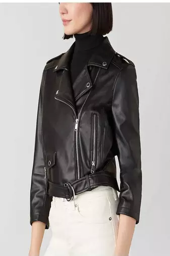 Women’s  lambskin leather jacket black motorcycle biker stylish slim fit