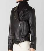 Women’s  lambskin leather jacket black motorcycle biker stylish slim fit