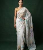 White with multicolor floral print  digital print work organza   elegant party wear