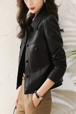 women's black lambskin leather biker jacket classic moto zip style genuine authentic 1