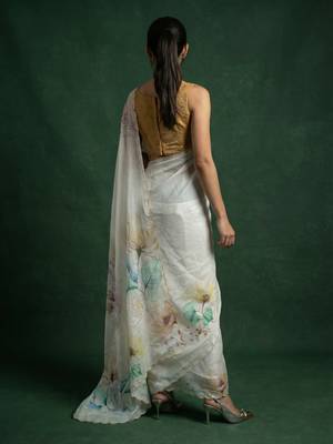 White with multicolor floral print  digital print work organza   elegant party wear 2