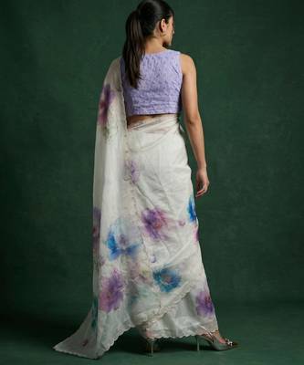 White with multicolor floral print  digital print work organza   elegant party wear 2