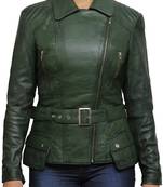 Women’s green soft lambskin leather jacket motorcycle biker stylish slim fit