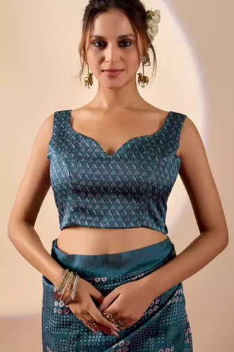 blue digital kalamkari print cotton silk festive ethnic saree with blouse