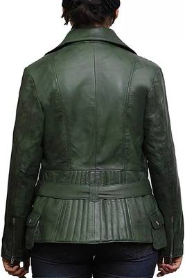 women's green lambskin leather biker jacket classic moto zip style premium 2