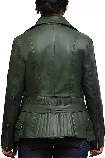 women's green lambskin leather biker jacket classic moto zip style premium