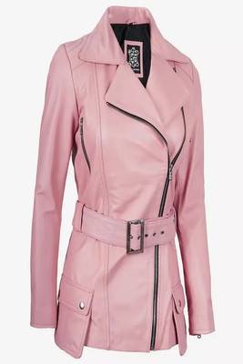 men's pink lambskin leather biker jacket classic moto zip style 1