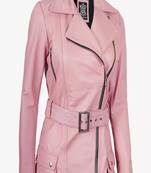 Pink color slim fit soft lambskin leather jacket motorcycle biker stylish