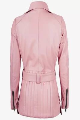 men's pink lambskin leather biker jacket classic moto zip style 2