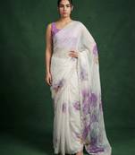White with multicolor floral print  digital print work organza   elegant party wear