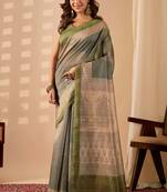 Green digital kalamkari print cotton silk festive elegent saree with blouse