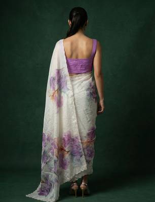 White with multicolor floral print  digital print work organza   elegant party wear 2