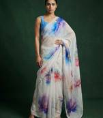 White with multicolor floral print  digital print work organza   elegant party wear