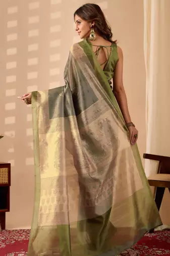 Green digital kalamkari print cotton silk festive elegent saree with blouse
