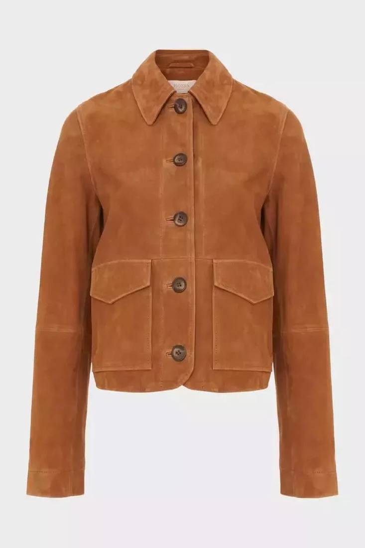 Brown  genuine lambskin suede leather jacket fringed motorcycle biker handmade