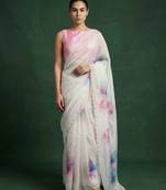 White with multicolor floral print  digital print work organza   elegant party wear