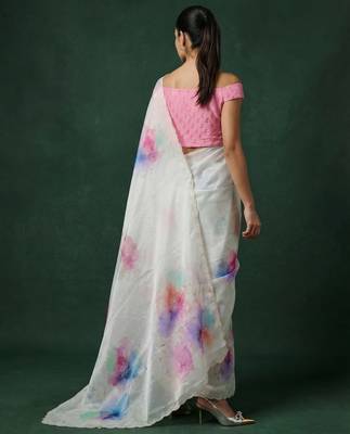 White with multicolor floral print  digital print work organza   elegant party wear 2