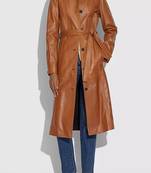 Women’s real lambskin leather trench coat slim fit long jacket stylish classic