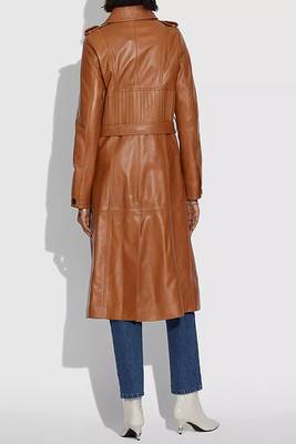 women's genuine lambskin leather trench coat classic zip up style stylish 2