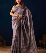 Grey digital kalamkari print cotton silk festive elegent saree with blouse