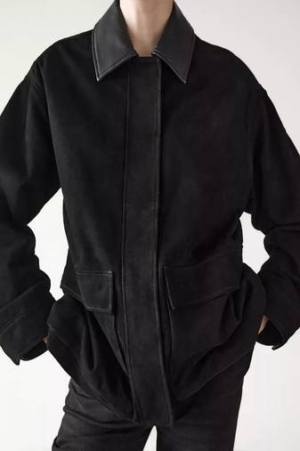 soft lambskin suede leather jacket long pocket