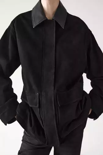 soft lambskin suede leather jacket long pocket