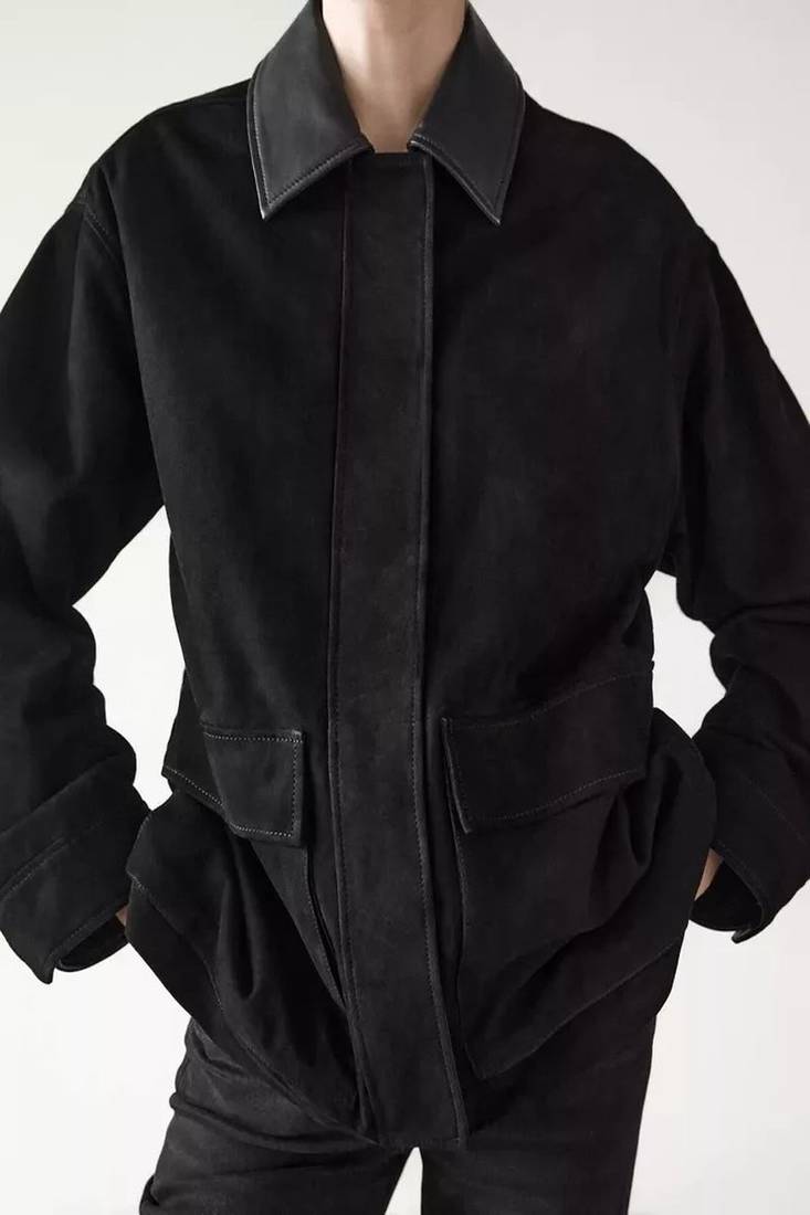 soft lambskin suede leather jacket long pocket