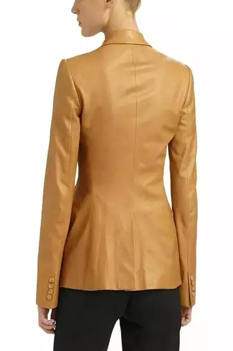 women's brown lambskin leather blazer jacket classic zip up style