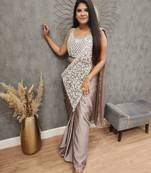 Light Chiku Color Embroidered,Thread & Sequins Work Work Rangoli Silk Ready To Wear Saree
