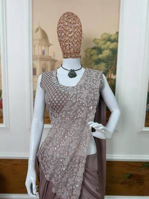light chiku embroidered,thread & sequins work work rangoli silk pre-stitched saree 2