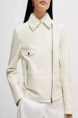men's white lambskin leather biker jacket classic moto zip style high quality 1