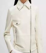 White real soft lambskin leather jacket motorcycle biker stylish slim fit