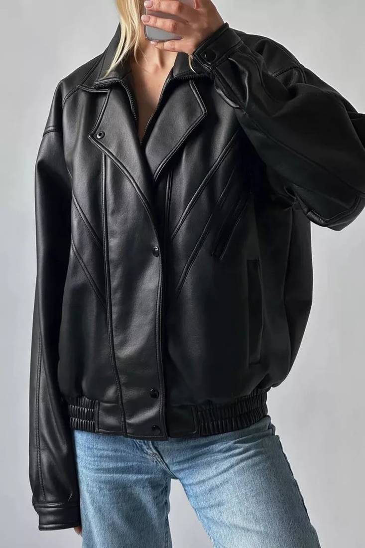 Black leather lambskin  jacket  motorcycle biker stylish slim fit